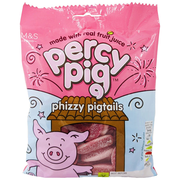 M&S Percy Pig Phizzy Pigtails 170g - Blighty's British Store