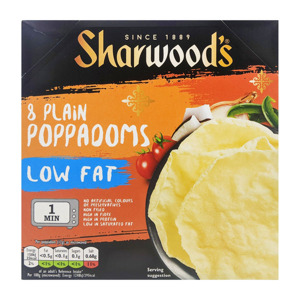 Sharwood's 8 Plain Poppadoms Low Fat 94g - Blighty's British Store