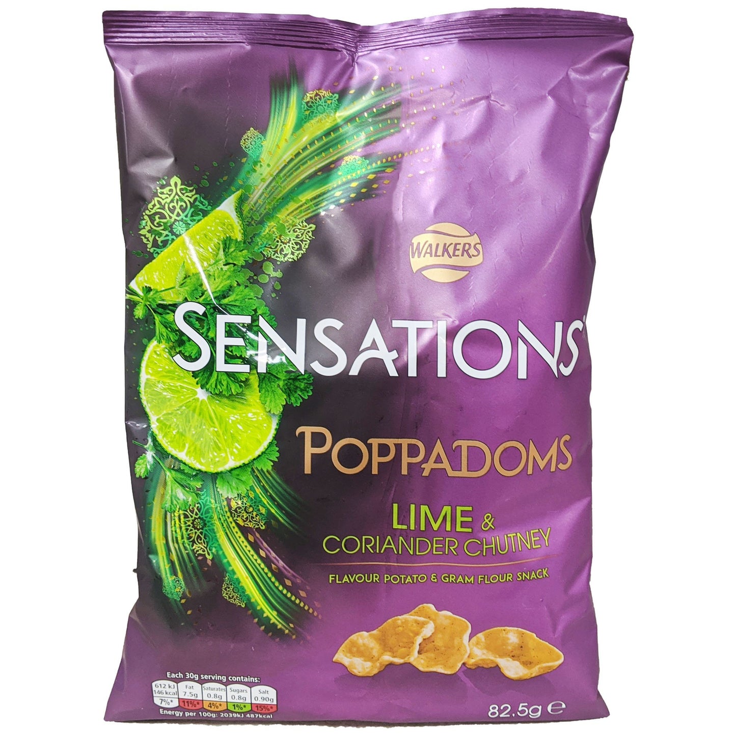 Walker's Sensations Poppadoms Lime & Coriander Chutney 82.5g - Blighty's British Store