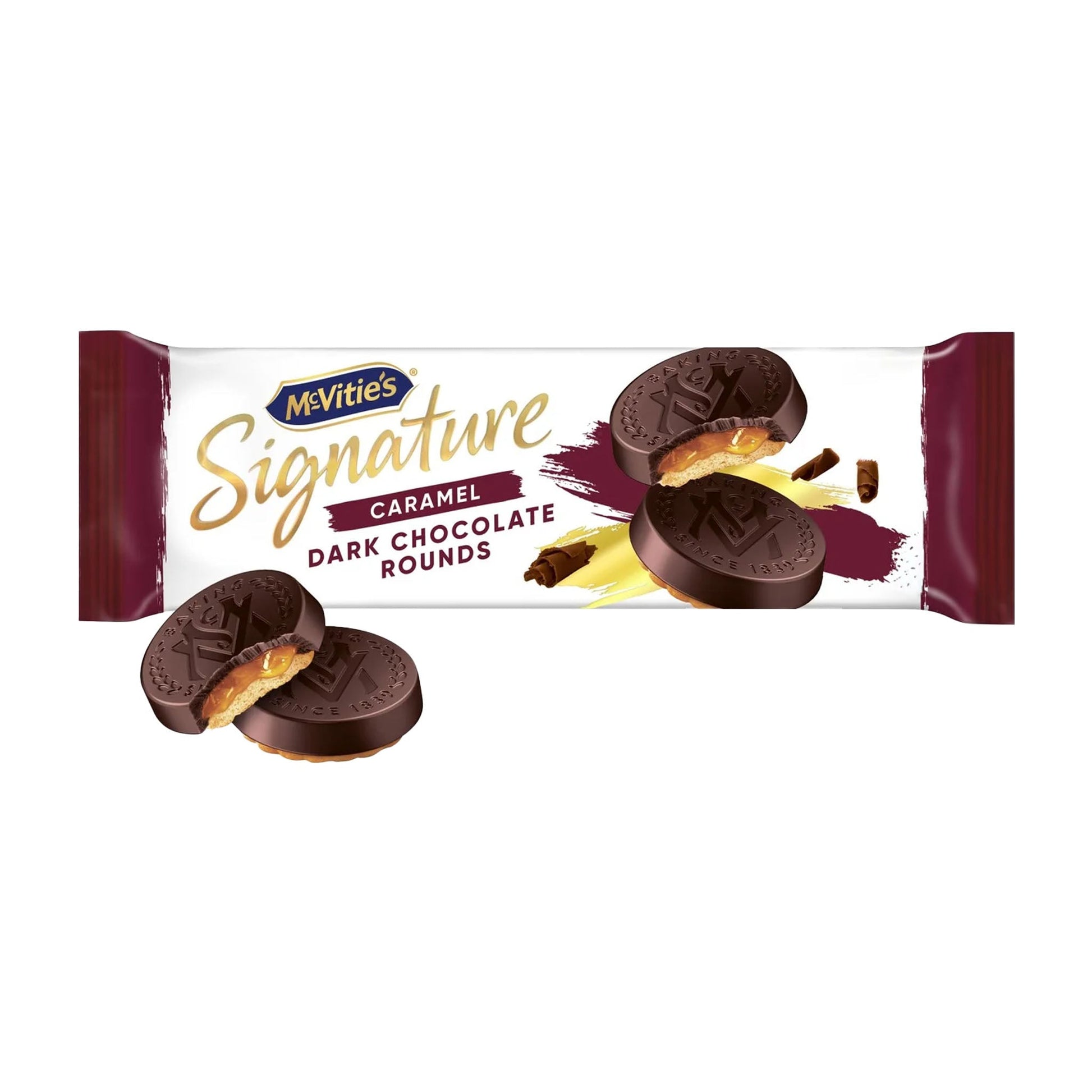 McVitie's Signature Caramel Dark Chocolate Rounds 109g - Blighty's British Store