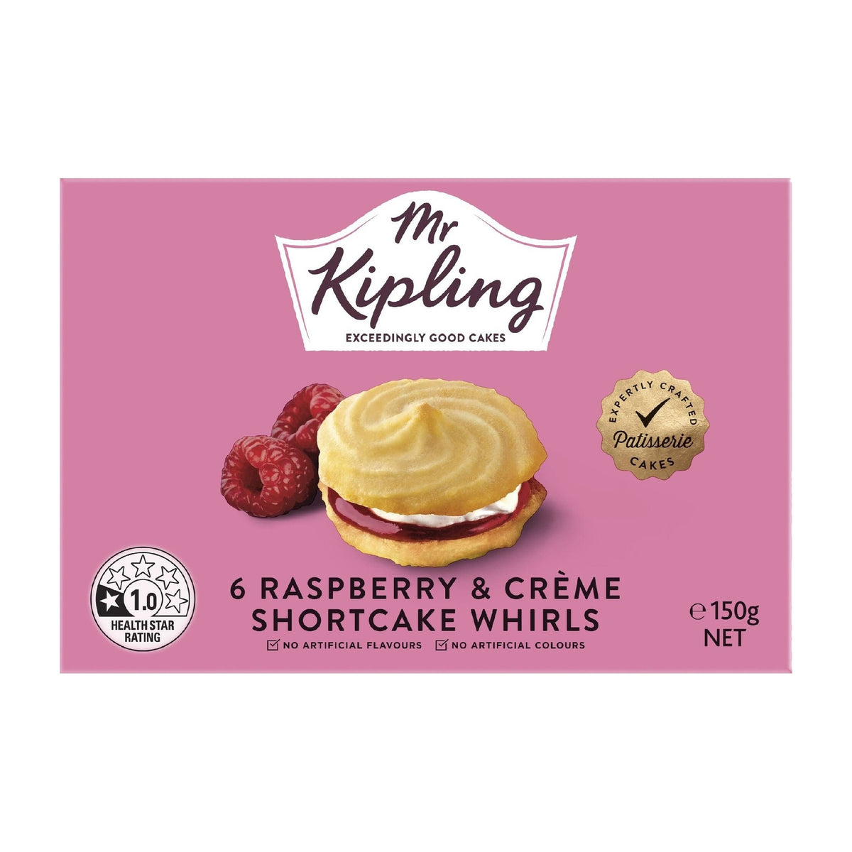 Mr Kipling 6 Raspberry & Creme Shortcake Whirls 150g - Blighty's British Store