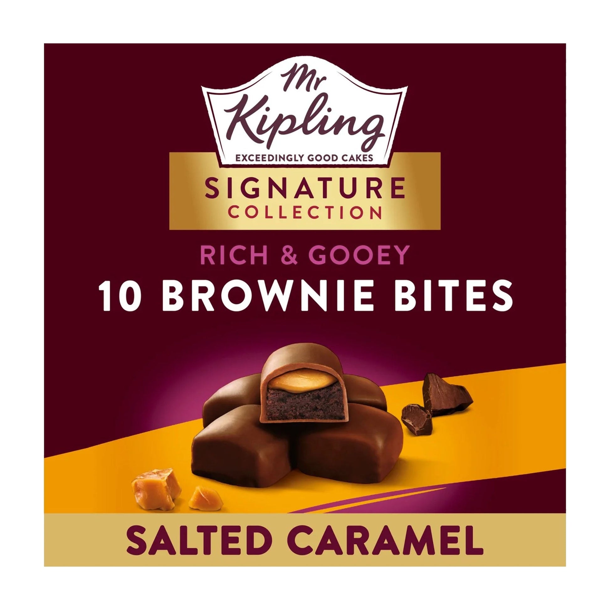 Mr Kipling Signature Salted Caramel Gooey Brownie Bites 10 Pack 150g - Blighty's British Store