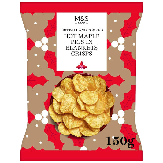 M&S Hot Maple Pigs In Blankets Crisps 150g - Blighty's British Store