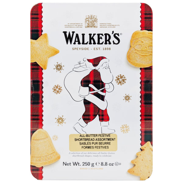 Walker's All - Butter Festive Shortbread Assortment Santa Tin 250g - Blighty's British Store