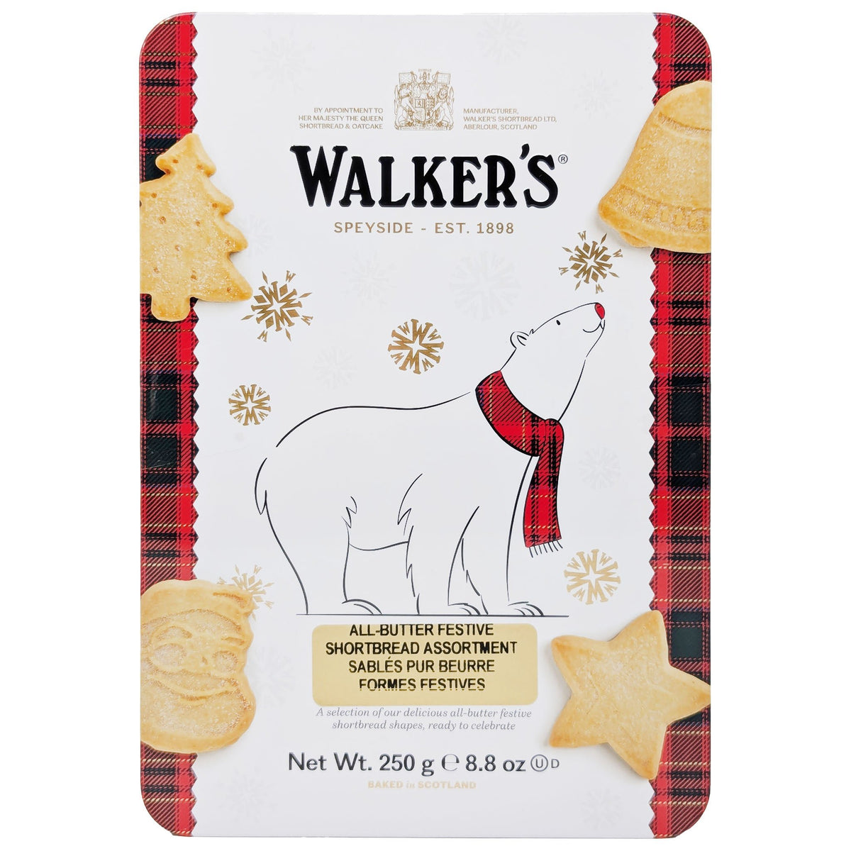 Walker's Pure Butter Shortbread Festive Shapes Polar Bear Tin 250g ...