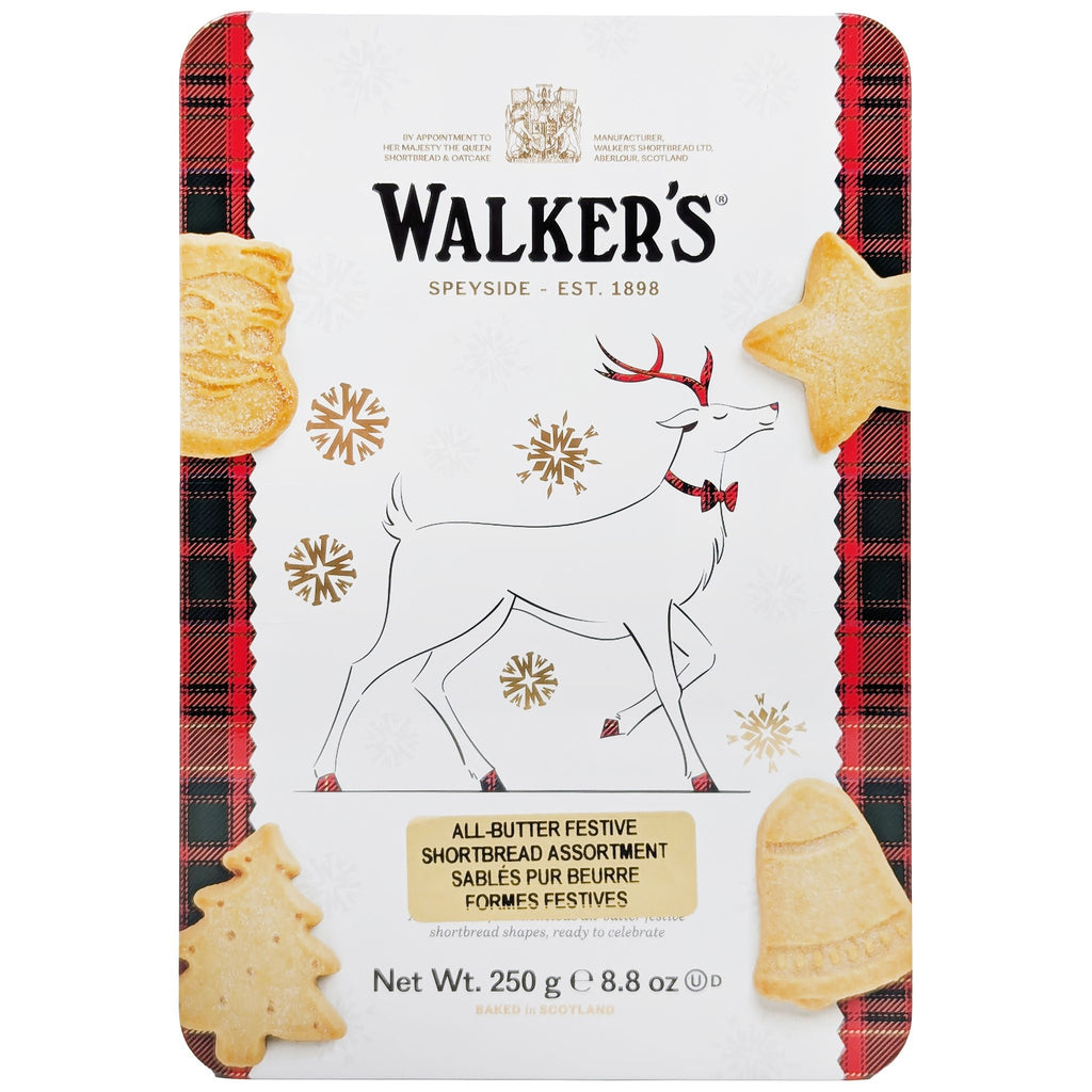 Walker's Pure Butter Shortbread Festive Shapes Reindeer Tin 250g - Blighty's British Store