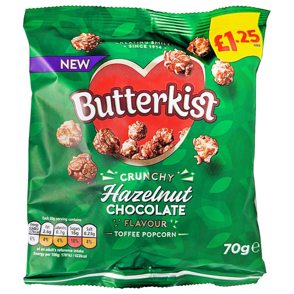 Butterkist Hazelnut Chocolate Flavour Toffee Popcorn 70g - Blighty's British Store