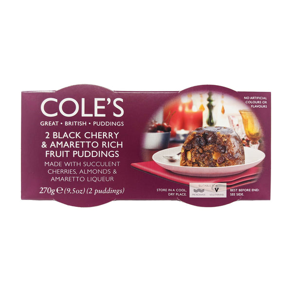 Cole's 2 Black Cherry & Amaretto Rich Fruit Puddings (2 x 135g) - Blighty's British Store