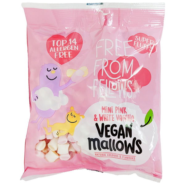 Free From Fellows Vegan Mini Pink & White Vanilla Mallows 105g - Blighty's British Store