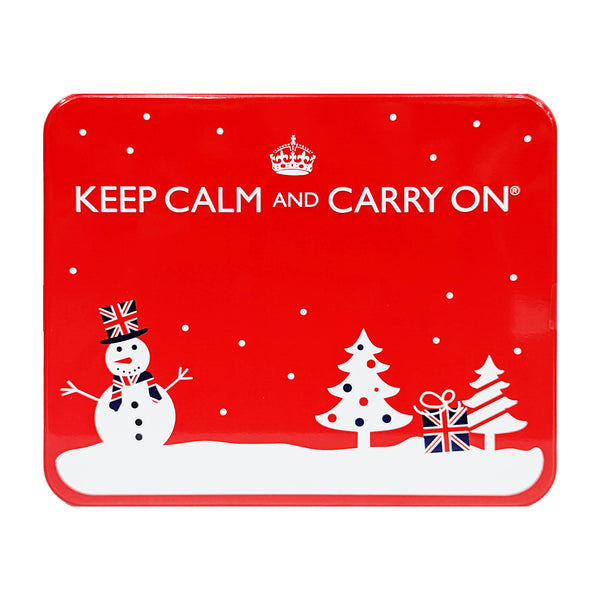 Keep Calm & Carry On Festive Tea & Biscuits Red Tin 225g - Blighty's British Store