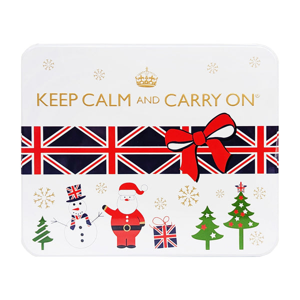 Keep Calm & Carry On Festive Tea & Biscuits White Tin 225g - Blighty's British Store