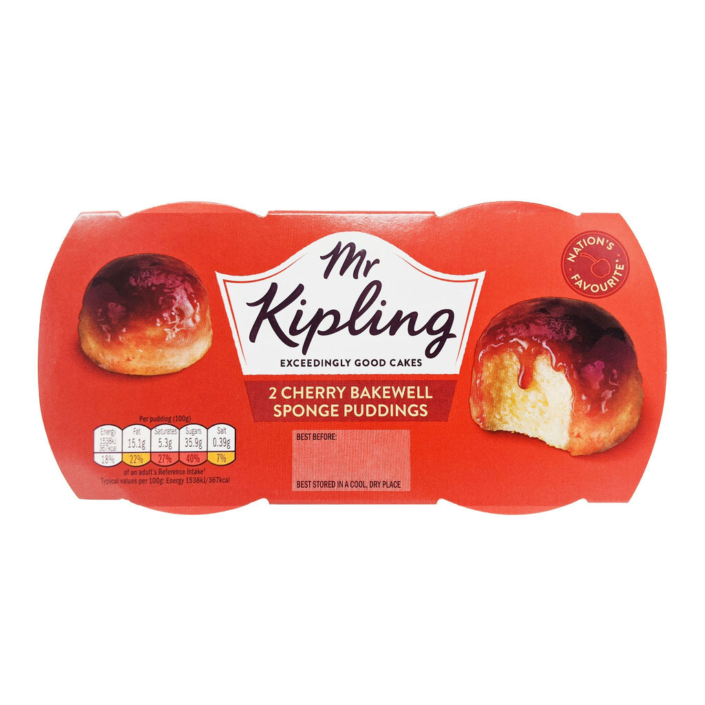 Mr. Kipling 2 Cherry Bakewell Sponge Puddings (2 x 95g) - Blighty's British Store