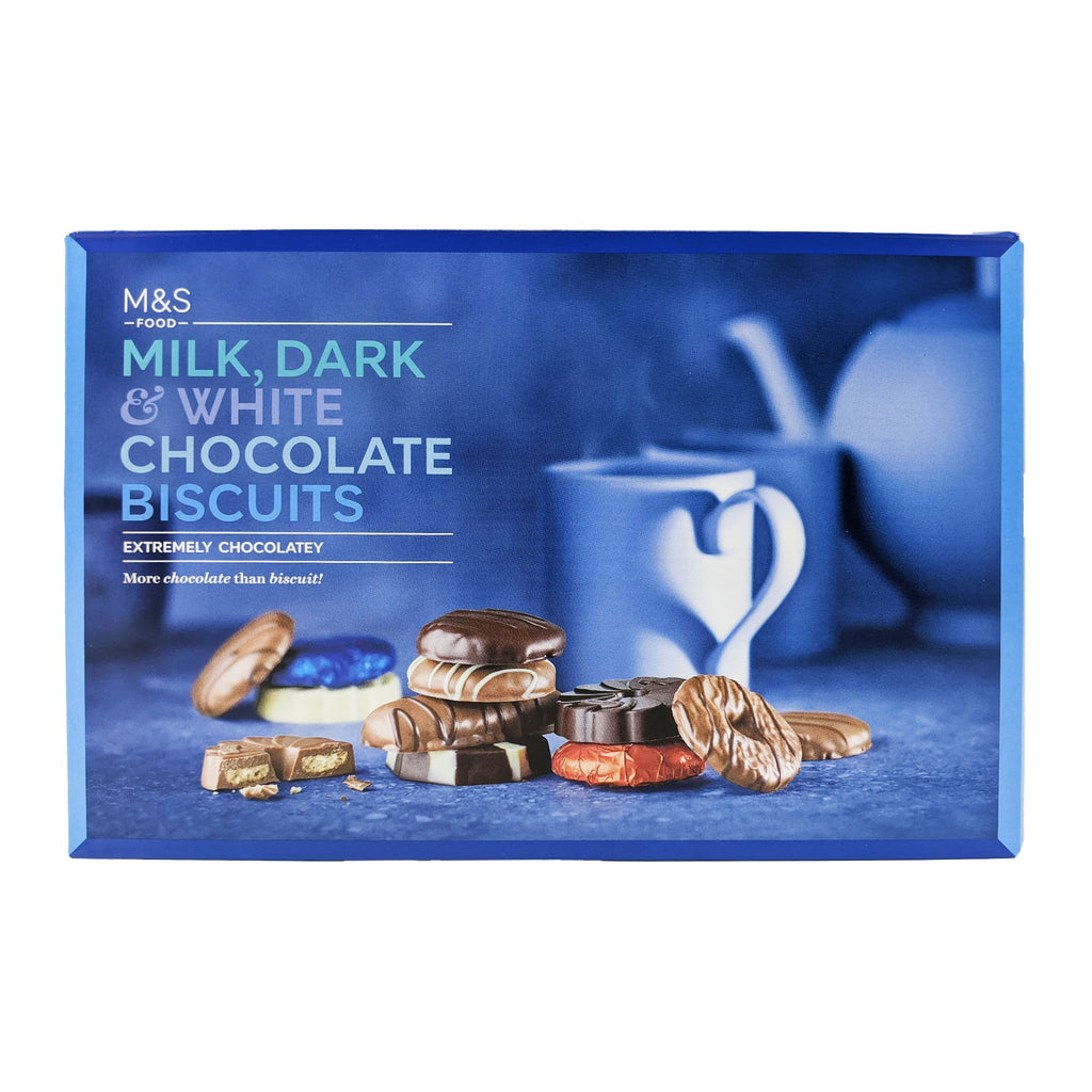M&S Milk, Dark & White Chocolate Biscuit Selection 450g - Blighty's British Store