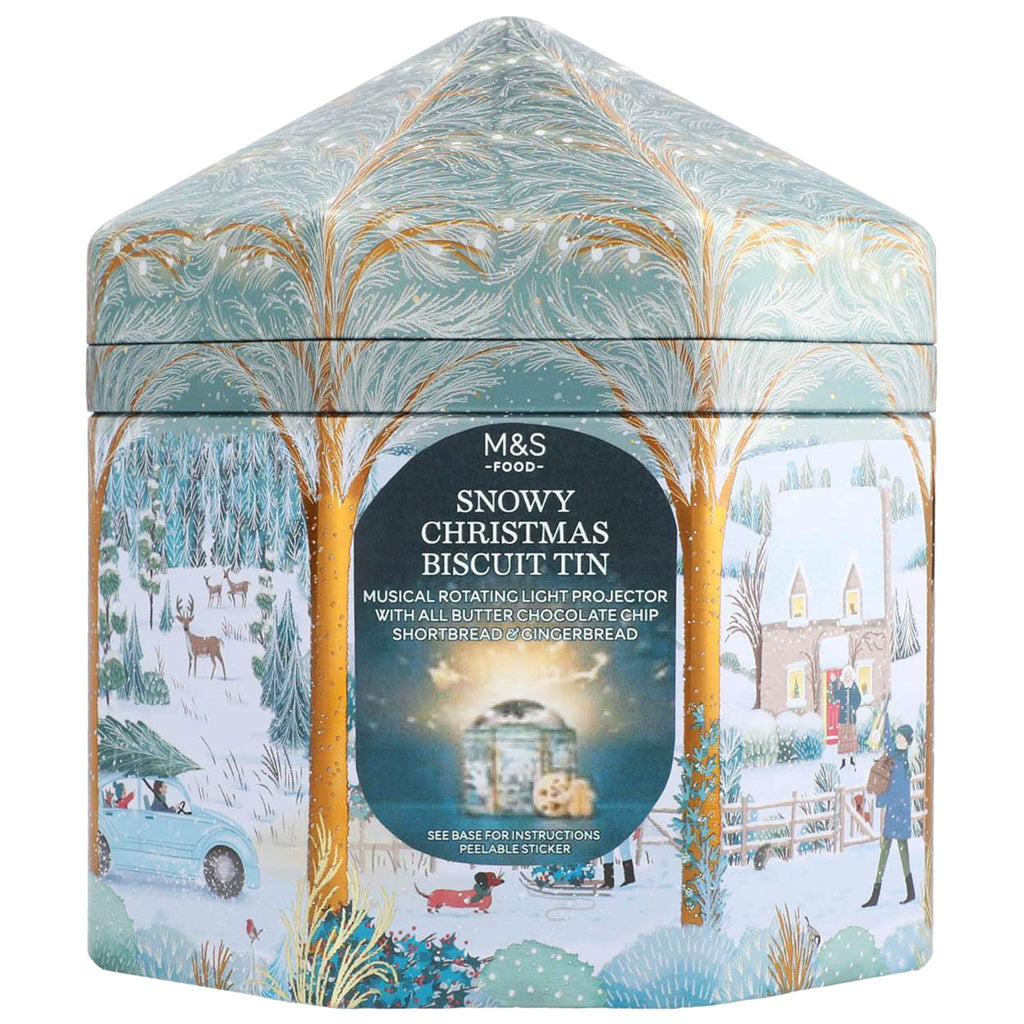 M&S Snowy Christmas Biscuit Projection Tin 405g – Blighty's