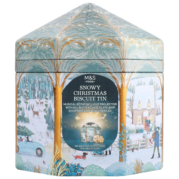 M&S Snowy Christmas Biscuit Projection Tin 405g - Blighty's British Store