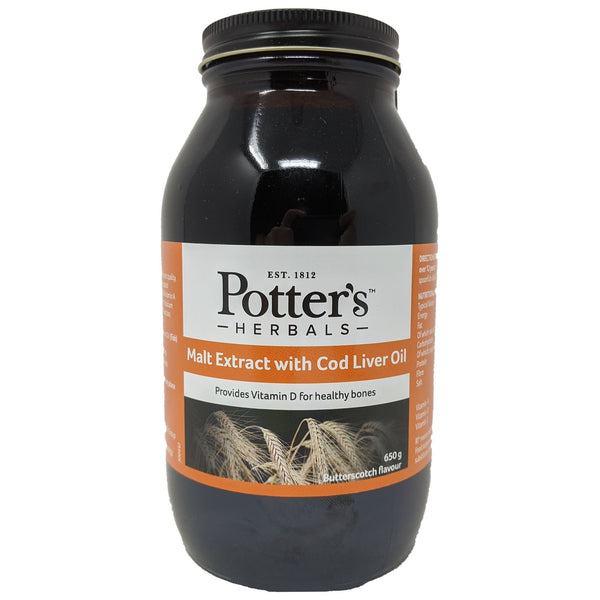 Potter's Herbals Malt Extract with Cod Liver Oil Butterscotch Flavour 650g - Blighty's British Store