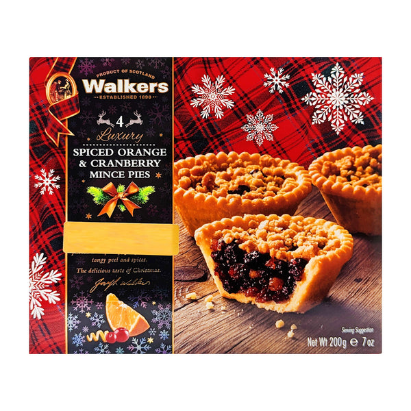 Walkers 4 Luxury Spiced Orange & Cranberry Minces Pies 200g - Blighty's British Store