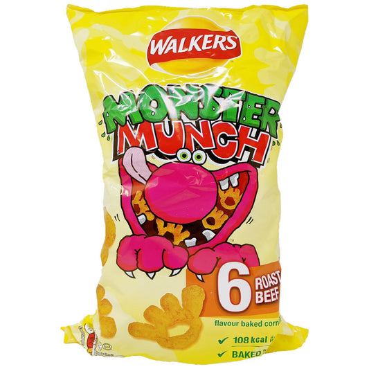 Walker's Monster Munch Roast Beef 6 Pack (6 x 22g) - Blighty's British Store